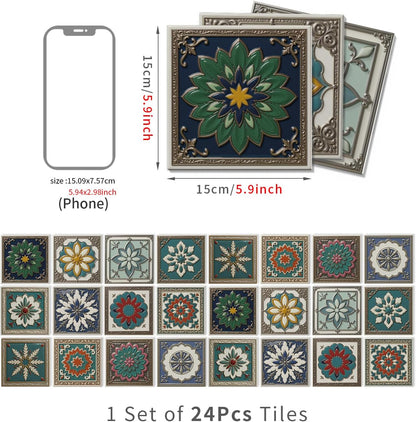 Peel and Stick Backsplash Tile Sticker for Kitchen and Bathroom Walls - 24 Removable 5.9"x5.9" Tiles, Waterproof