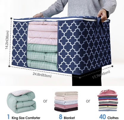 WISELIFE Storage Bags, Large Blanket Clothes Organization and Storage Containers for Bedding, Comforters, Foldable Organizer with Reinforced Handle, Clear Window,Sturdy Zippers,(Grey, 3 x 100L)