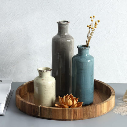 CUCUMI Ceramic Vase Set of 5, Home Decor Farmhouse Décor Handmade Pottery Vases for Pampas Grass, Dried Fresh Flowers, Table, Living Room, Kitchen, Shelf, Entryway Mantel Neutral Tones