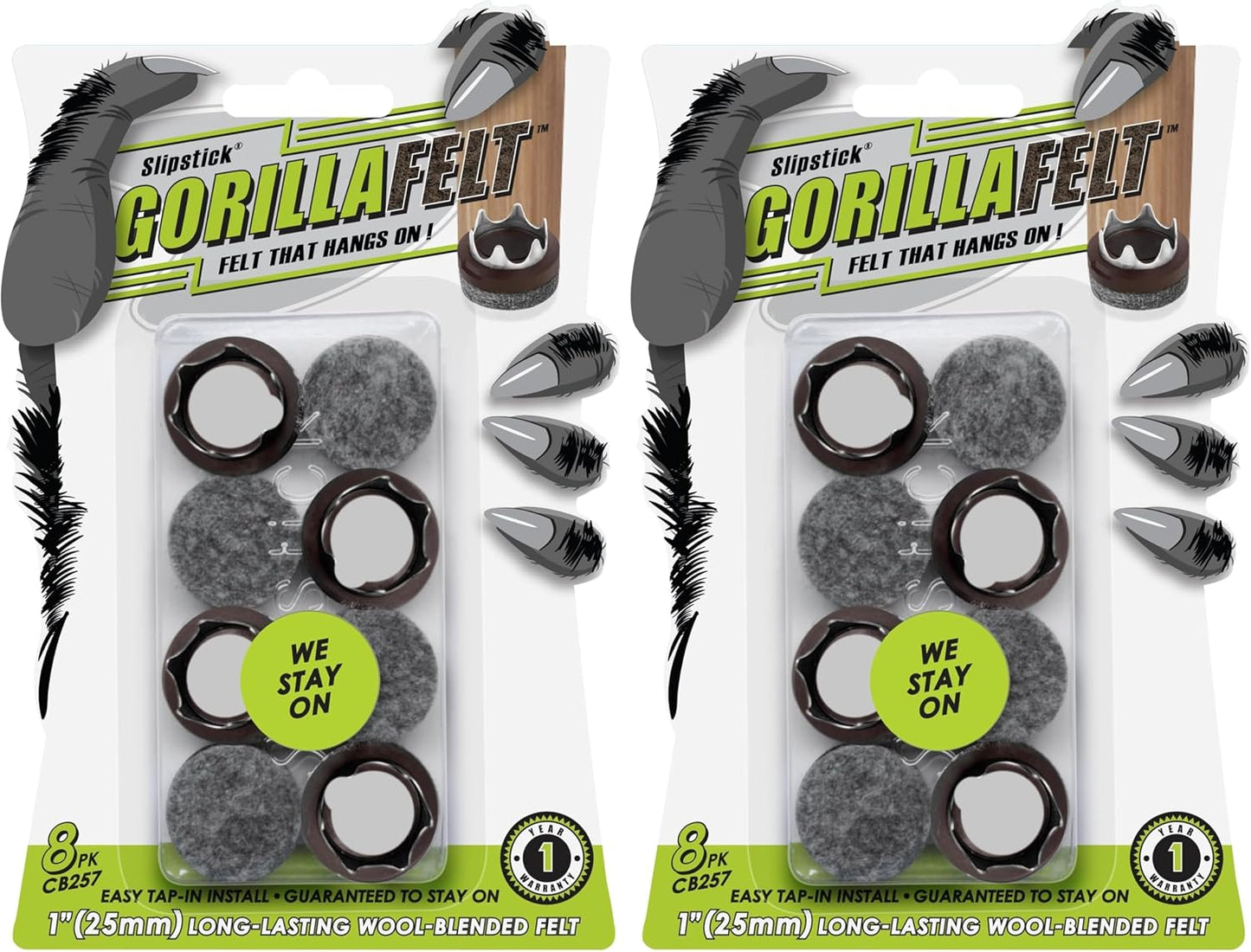 GorillaFelt Chair Leg Floor Protectors/Felt Chair Glides (Set of 16) Tap-On Felt Furniture Pads Guaranteed to Stay On, 1 Inch Round Chair Sliders