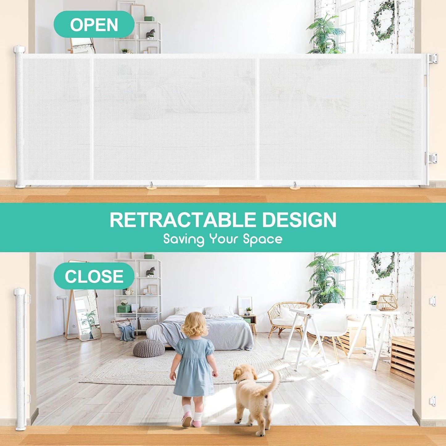 71 inch Retractable Baby Gates, EZIGO Extra Wide Baby Gate for Large Opening Extra Long Mesh Gate for Kids or Pet Dog Gate Child Safety Gate for Stairs Hallways Doorway Indoor Outdoor, Gray