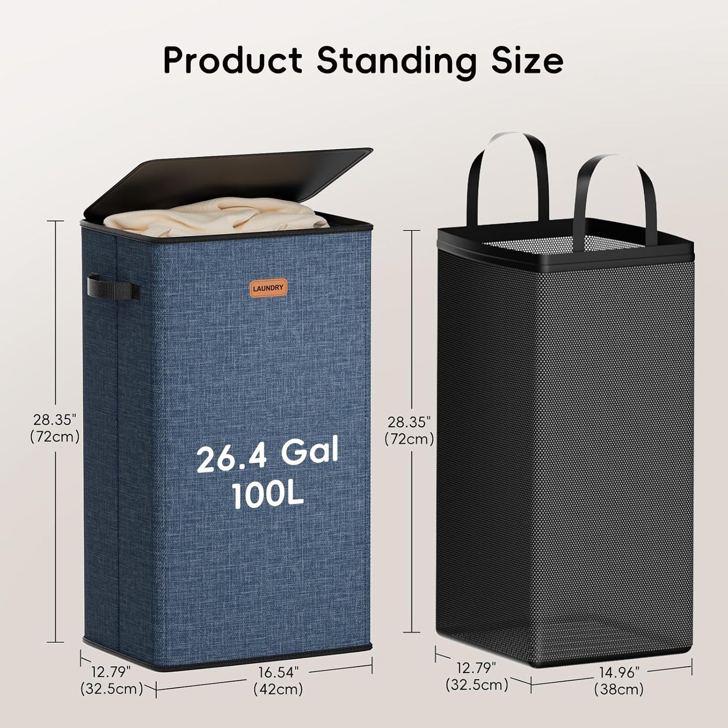 185L Laundry Hamper 3 Section, Laundry Hamper with Lid, Dirty Clothes Hamper with 3 Removable Washing Bags, Extra Large Laundry Basket Organizer for Bedroom, Laundry Room, Dorm - Black