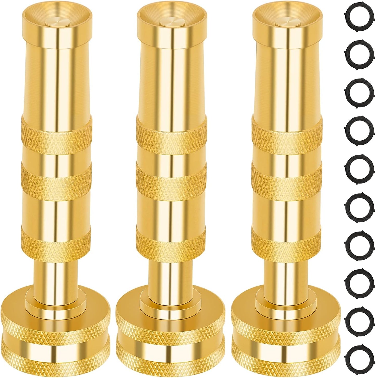 AUTOMAN Brass Hose Nozzle - High Pressure Jet Nozzle 4 Count (2 Set), Heavy Duty Water Hose Sprayer Sweeper with Hose Shutoff Valve, 3/4” GHT Nozzles for Garden Hose, Car Wash, Extra 10 Rubber Washers