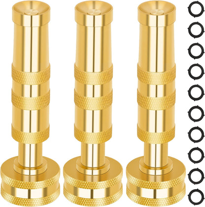 AUTOMAN Brass Hose Nozzle - High Pressure Jet Nozzle 4 Count (2 Set), Heavy Duty Water Hose Sprayer Sweeper with Hose Shutoff Valve, 3/4” GHT Nozzles for Garden Hose, Car Wash, Extra 10 Rubber Washers
