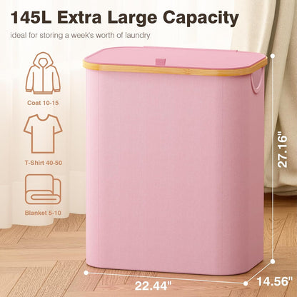Hampers for Laundry Basket with Lid, 160L Extra Large 3 Section Clothes Divided Organizer for Bedroom, Laundry Room, Dirty Clothing Hamper, Black