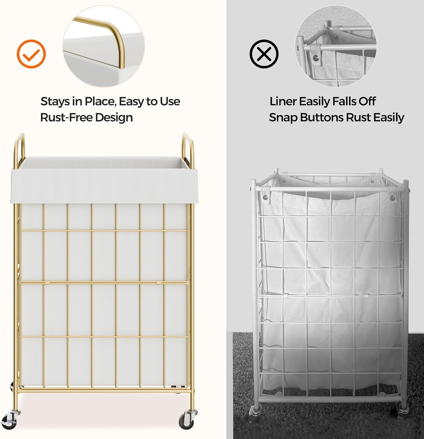 2 Section Laundry Hamper with Wheels and Brake, 100L Laundry Sorter Cart with 2 Removable Liner Bags, Metal Handle, Rolling Laundry Basket for Bedroom Laundry Room