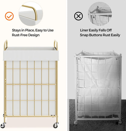 2 Section Laundry Hamper with Wheels and Brake, 100L Laundry Sorter Cart with 2 Removable Liner Bags, Metal Handle, Rolling Laundry Basket for Bedroom Laundry Room