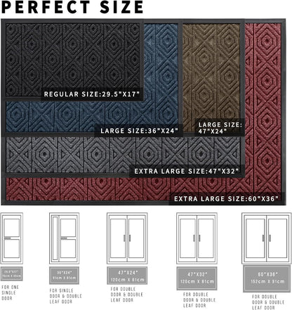 Yimobra Front Door Mat Outside Entrance 29.5x17, Waterproof Heavy Duty Outdoor Mats for Front Door, Non Slip Rubber Entry Mat for Garage Patio Indoor, Grey