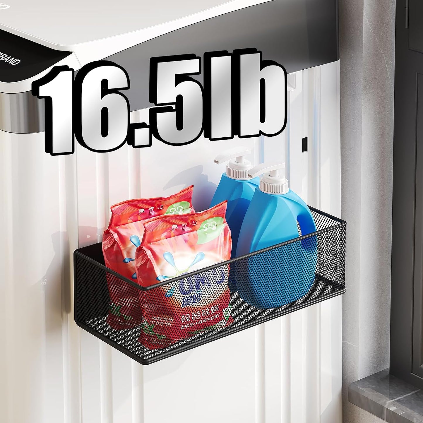 Magnetic Shelf for Washing Machine, Washer Dryer Shelf, Magnetic Lint Bin for Laundry Room, Spice Rack, Magnetic Basket Organizer for Laundry Kitchen, 1 Pack (White, 10.63''L*4.72''W*3.03''H)