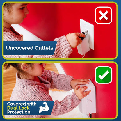 Outlet Cover BOX Baby Proofing (2 Pack) Patented Dual-Lock for Much Better Toddler Proofing, Easier Operation, Simple 3 Step Install with Included Screws. Provides Extra Space Inside for Plugs (White)