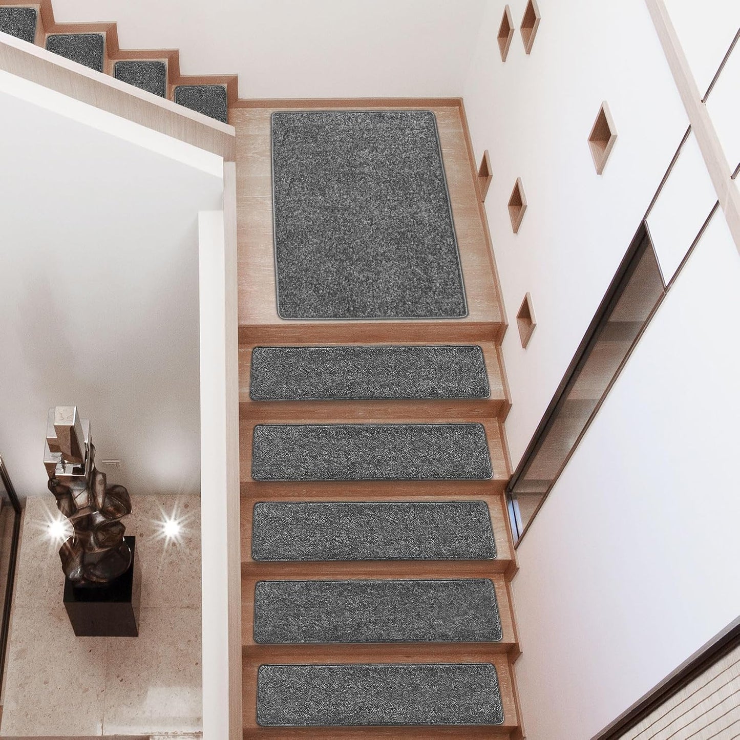PURE ERA Carpet Stair Treads Tape Free Non Slip Indoor Stair Carpet Stair Protectors Pet-Friendly Non-Slip Skid Resistant Washable Reusable 8" x 30"(2 Pieces,Black)