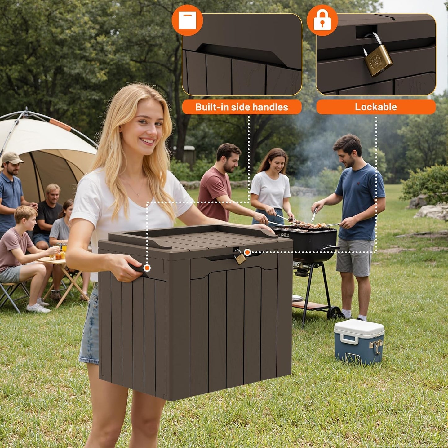 32 Gallon Deck Box Outdoor Indoor Waterproof Storage Box for Patio Furniture, Pool Accessories, Garden Tools, and Cushion Storage, Black