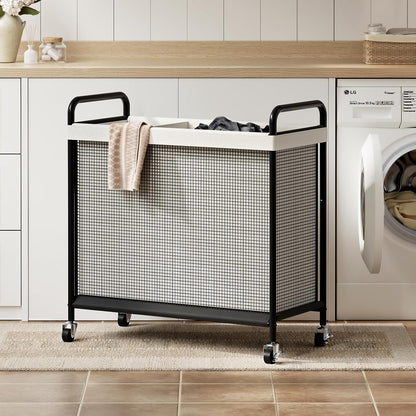 WOWLIVE Laundry Hamper 3 Section, 120L Rolling Laundry Basket with wheels and Removable Liner Bag, Laundry Sorter with Metal Handle, Large Clothes Hamper for Laundry Room, Bathroom and Dorm, Beige