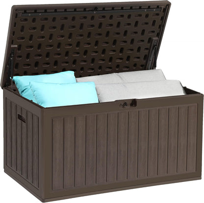 YITAHOME 100 Gallon Large Outdoor Deck Box | Waterproof Resin Storage Box, Lockable Indoor Outdoor Storage Container for Patio Furniture Cushions, Pool Accessories
