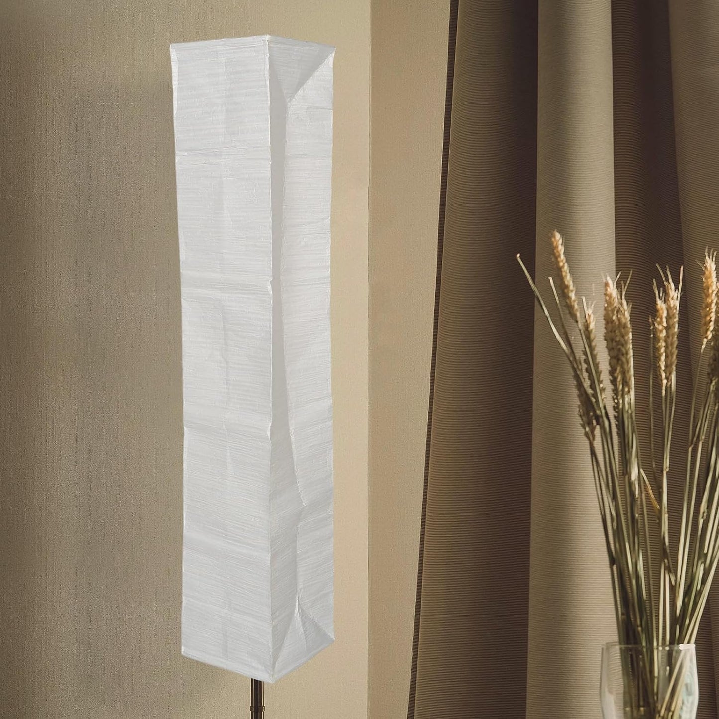 Veemoon Square Paper Floor Lamp Shade, Standing Rice Paper Lantern Shade Foldable Japanese Light Cover Modern Style Decorative Lampshade for Home Office Bedroom, Soft Lighting, 38. 5inch, Beige