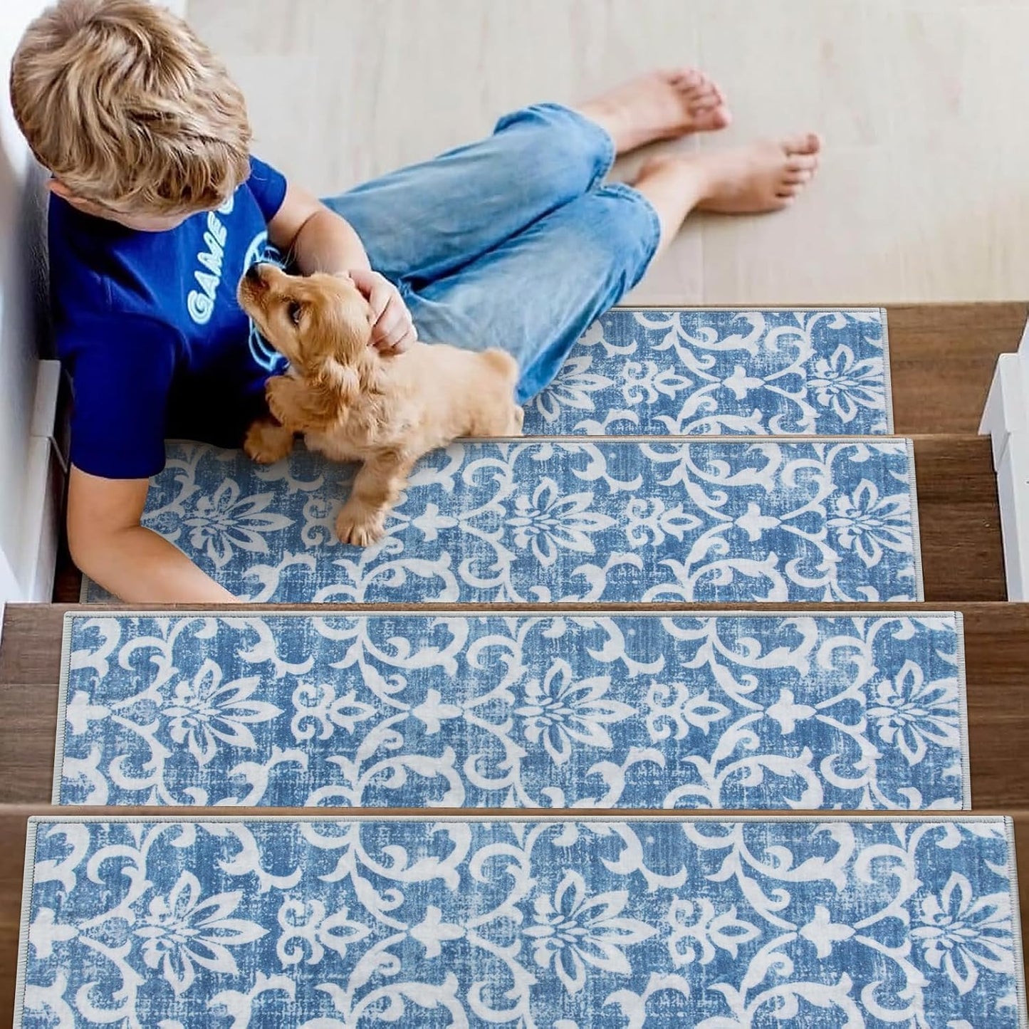 Lahome Carpet Stair Treads Non Slip Backing, 15 Pack 8" X 30" Stair Treads for Wooden Steps Indoor, Soft Washable Stairway Stair Runners Oriental Staircase Rugs for Kids Pets Elders(15pc, Grey)