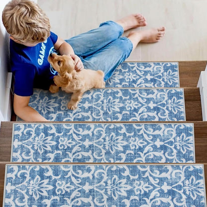 Lahome Carpet Stair Treads Non Slip Backing, 15 Pack 8" X 30" Stair Treads for Wooden Steps Indoor, Soft Washable Stairway Stair Runners Oriental Staircase Rugs for Kids Pets Elders(15pc, Grey)