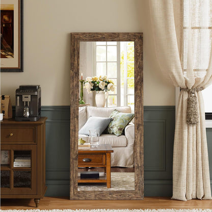Syndra Modern Full Length Mirror Wood Frame, 65x24'' Large Floor Mirror with HD Tempered Glass & Wall Mount, Rectangular Standing Mirror for Bedroom, Living Room, Entryway, Farmhouse(Grey White Oak)