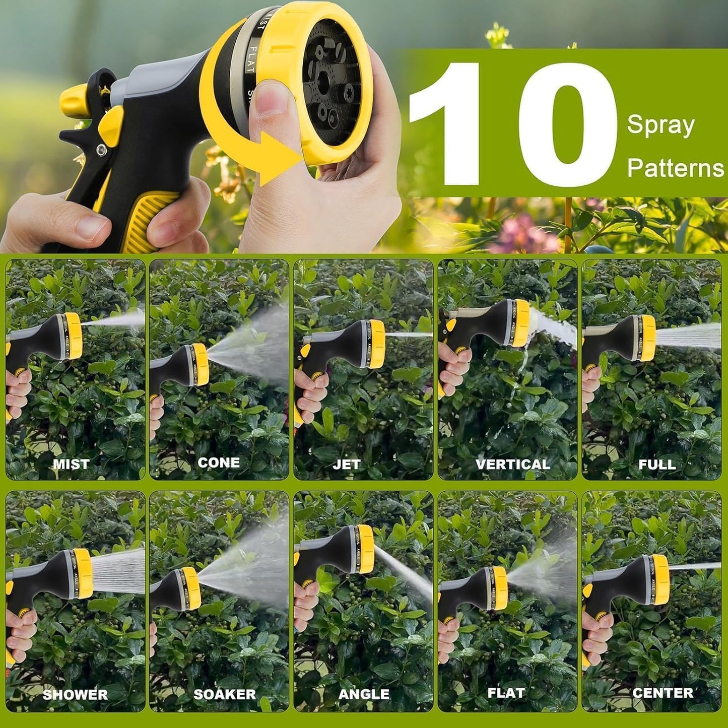 Garden Hose Nozzle with Adjustable 10 Watering Patterns, Water Hose Nozzle Sprayer with Slip Resistant,High Pressure Garden Hose Spray Nozzle for Plants & Lawns Watering,Car Washing and Pet Showering