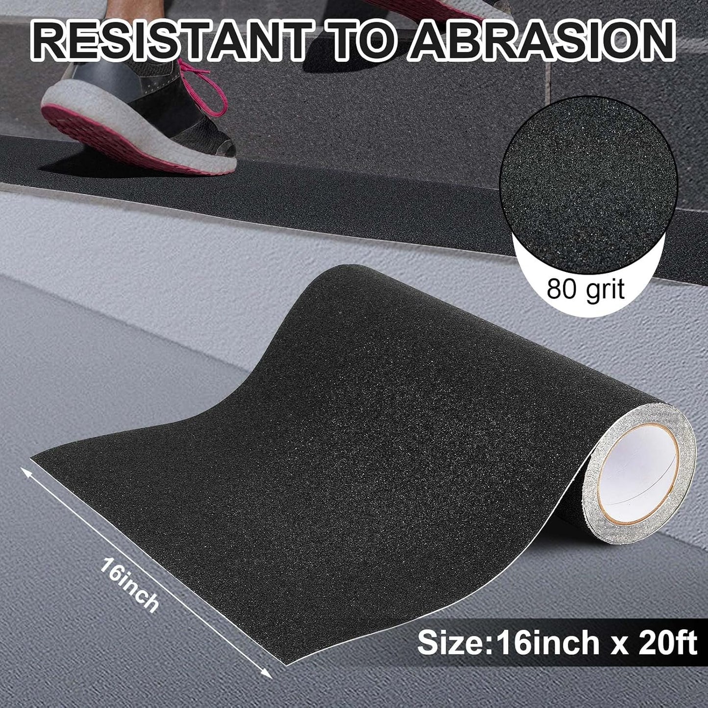 Watersay 8 Inch x 20 ft Anti Slip Traction Tape Waterproof Clear Non Skid Tape Durable Grip and Friction Stair Non Slip Strips Abrasive Adhesive for Stairs Steps Ramp Outdoor Indoor