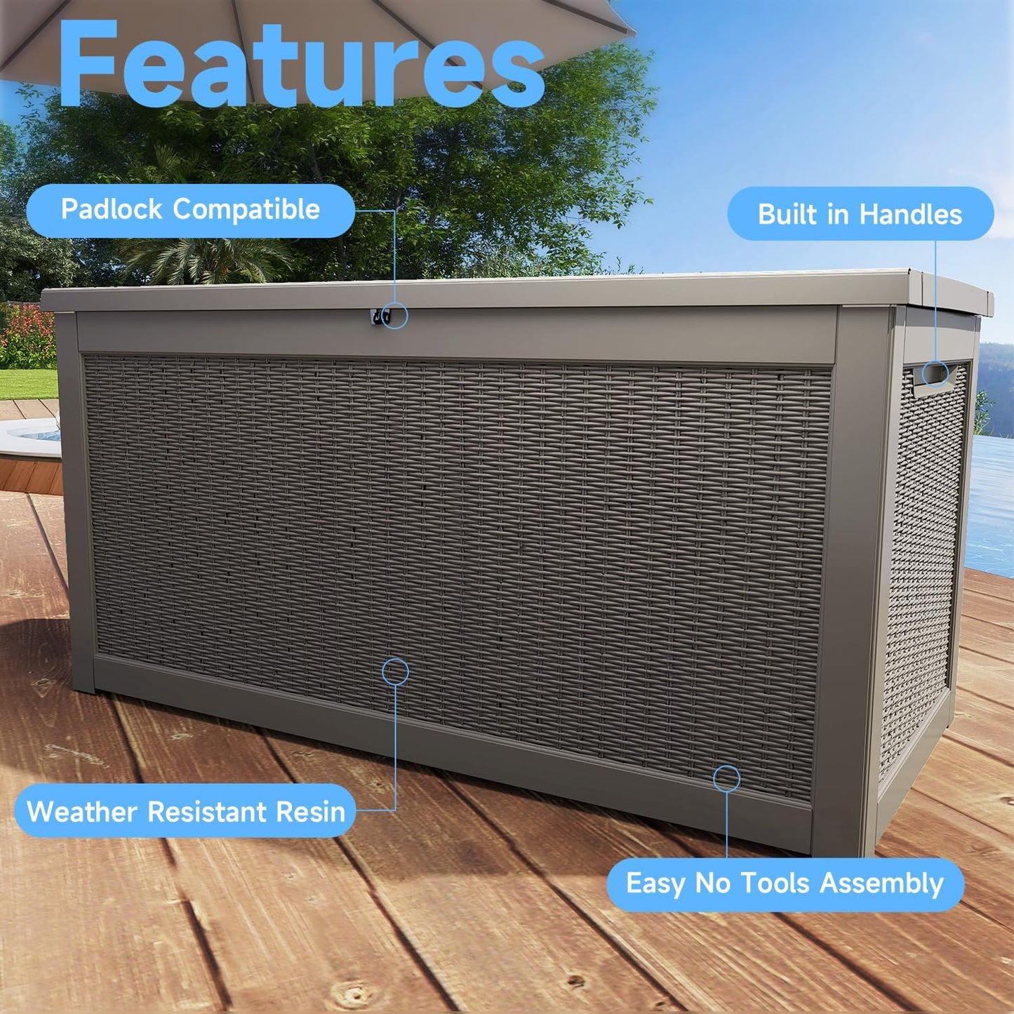 320 Gallon Outdoor Storage Box,Large Waterproof UV Resistant Deck Box,Lockable Storage Container for Patio Furniture Cushions Garden Tools and Pool Accessories(Black)