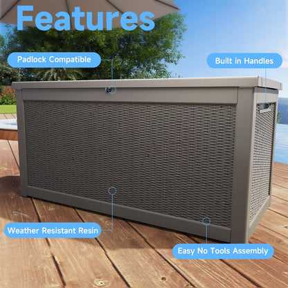 320 Gallon Outdoor Storage Box,Large Waterproof UV Resistant Deck Box,Lockable Storage Container for Patio Furniture Cushions Garden Tools and Pool Accessories(Black)