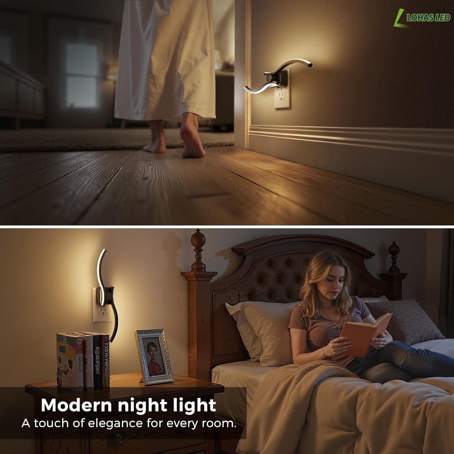 L LOHAS LED Night Light,Dimmable Night Lights Plug into Wall, 2 Pack Acrylic Nightlight with 0-100 LM Adjustable Brightness, 3000K Plug in Night Light with Dusk to Dawn Sensor, for Bathroom Hallway