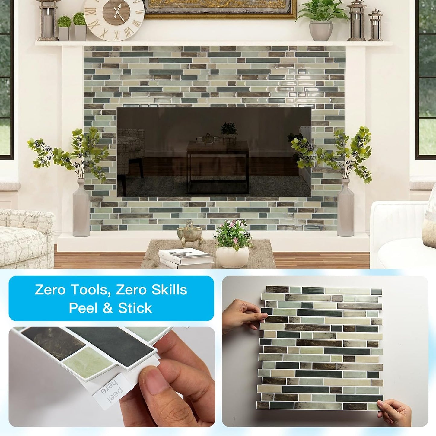 Art3d 10-Sheet Heavy-Duty Peel and Stick Backsplash, Waterproof Wall Tiles Stick on Kitchen Backsplash Living Space, Beige & White