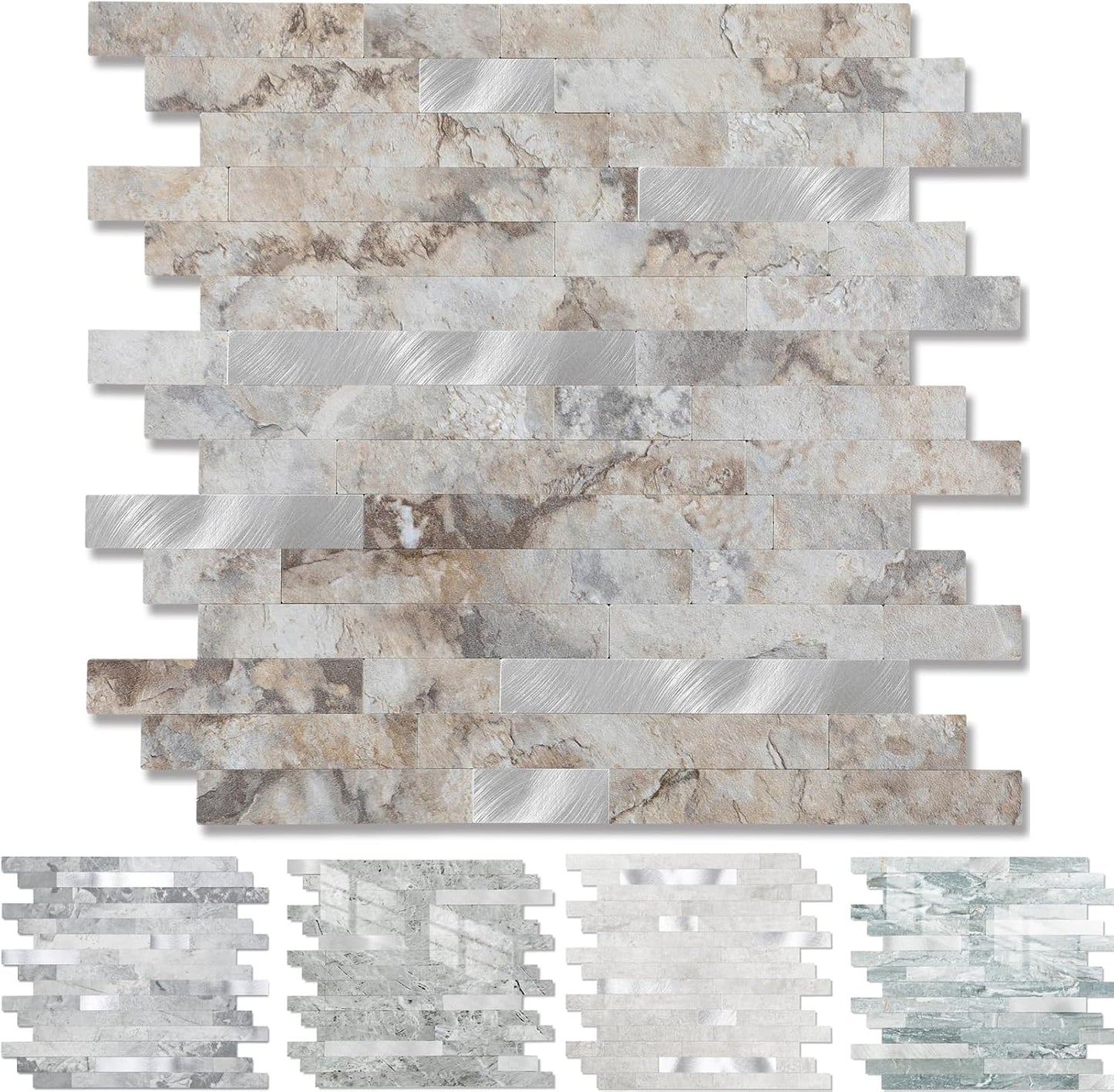 Yipscazo 2026 New Upgrade 11.34" X 11.57" Peel and Stick Backsplash, Stick on Backsplash Tiles for Kitchen, Bathroom, Fireplace (10 Sheets, Beige Rocks + Rose Gold)