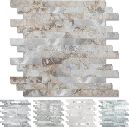 Yipscazo 2026 New Upgrade 11.34" X 11.57" Peel and Stick Backsplash, Stick on Backsplash Tiles for Kitchen, Bathroom, Fireplace (10 Sheets, Beige Rocks + Rose Gold)