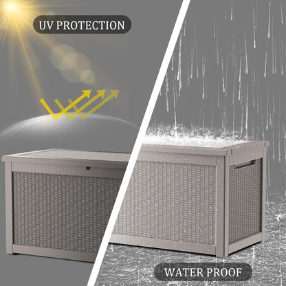 200 Gallon Deck Boxes Outdoor Waterproof, Outdoor Storage Box with Lockable Lid & UV-Resistant for Patio Furniture, Outdoor Cushions, Garden Tools and Pool Supplies, Light Brown