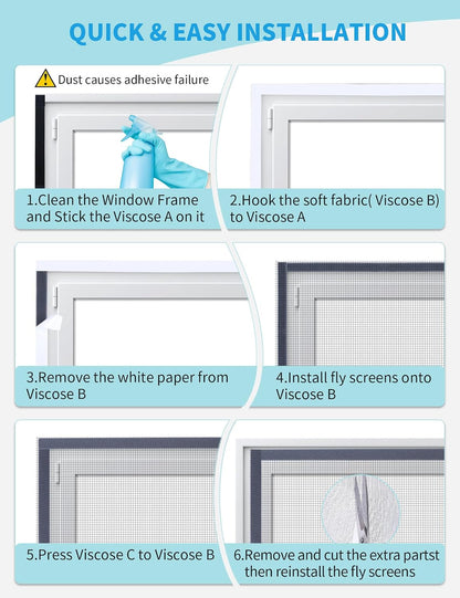 Homealexa DIY Window Screen Kit, Max 51"x 59" Adjustable Mosquito Mesh with Reinforced Edge, Thick Self-Adhesive Temporary Nylon Window Screens Replacement