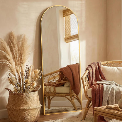 Mirror Full Length, 71 x 26 Inches Floor Mirror with Stand, XX-Large Arch Gold Mirrors for Bedroom, Dressing Room, Home Decor, Gold