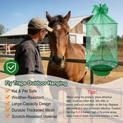 4 Pack Reusable Ranch Fly Trap Hanging, Fly Traps Outdoor Fly Catcher Killer Hunter Cage Control, Farm Horse Stable Fly Trap for Orchard, Barn, Garden