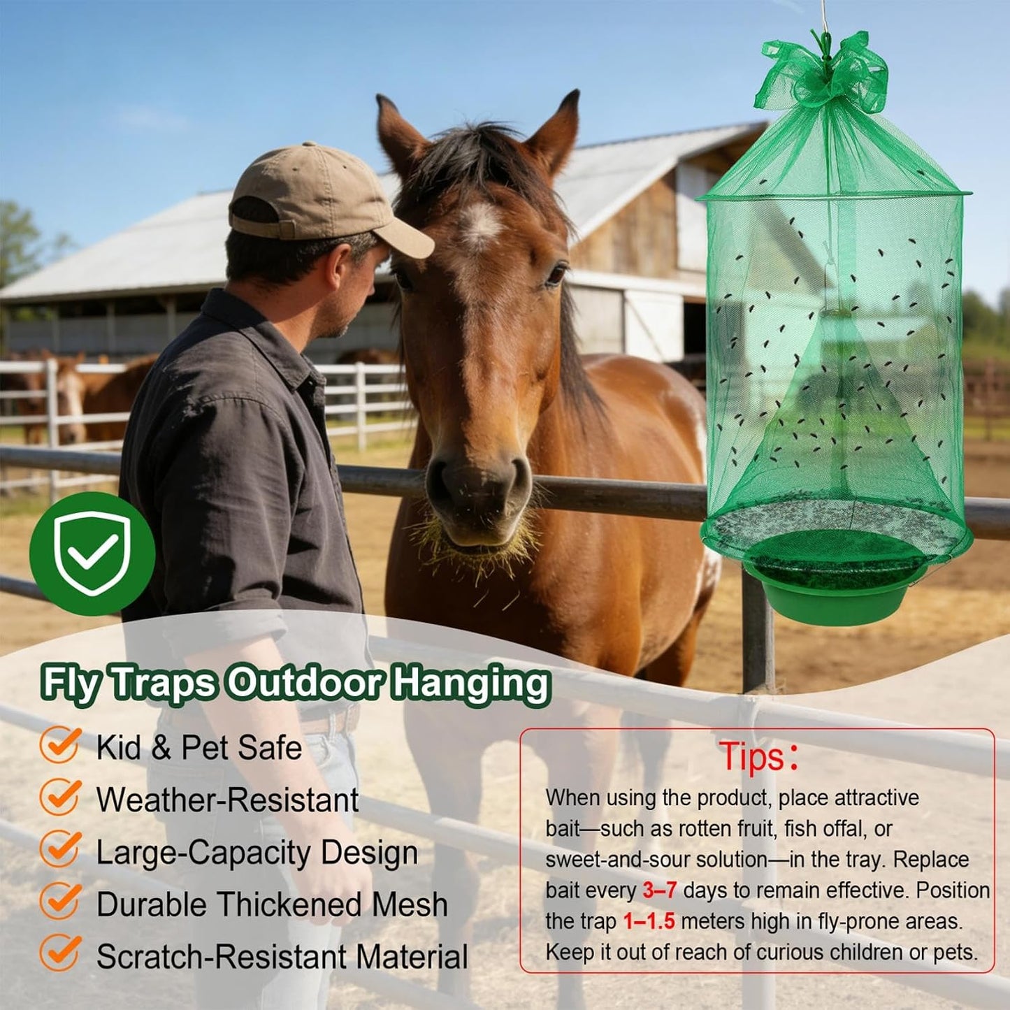 6 Pack Reusable Ranch Fly Traps Outdoor Hanging, Fly Catcher Killer Hunter Cage Control, Farm Horse Stable Fly Trap for Orchard, Barn, Garden