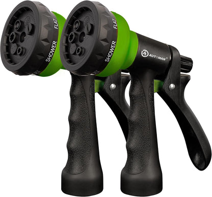 AUTOMAN Garden Hose Nozzle - 2 Pack, 100% Metal High Pressure Spray Nozzle, Labor-Saving Design, Heavy Duty for Garden Watering, Car Washing, Window Cleaning, Pets Bathing