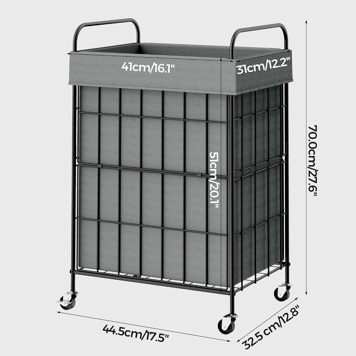 2 Section Laundry Hamper with Wheels and Brake, 100L Laundry Sorter Cart with 2 Removable Liner Bags, Metal Handle, Rolling Laundry Basket for Bedroom Laundry Room
