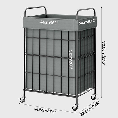 2 Section Laundry Hamper with Wheels and Brake, 100L Laundry Sorter Cart with 2 Removable Liner Bags, Metal Handle, Rolling Laundry Basket for Bedroom Laundry Room
