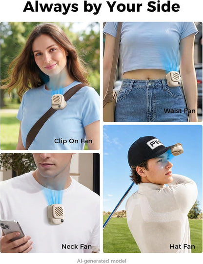 Aecooly Magnetic Clip On Fan, Mini Portable Neck Fan, Mighty Waist Fans, Light Hat Fans, Hands Free USB Rechargeable [10H Max Cooling Time], Personal Battery Powered for Travel, Gifts for Women -Beige