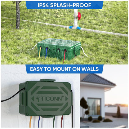 TICONN Outdoor Electrical Box, IP54 Splash-Proof Outdoor Extension Cord Cover, Protects Power Strip, Plug, Socket, Timer, Holiday Lights (Black, Small)