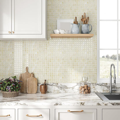 VEELIKE Cream Beige Mosaic Peel and Stick Backsplash for Kitchen Backsplash Tiles Peel and Stick Waterproof Wall Tile Stickers 12''x12'' 6 Sheet Removable Self Stick on Backsplash for Kitchen Bathroom
