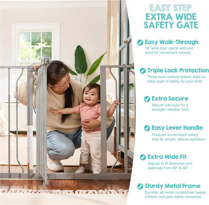 Regalo Safety 29-38.5" Baby Gate for Doorways & Bottom of Stairs, Pressure Mounted Baby Gate with Door for Babies, Toddlers & Pets, Tested & Safe for 30 Years, American Designed, American Owned, White