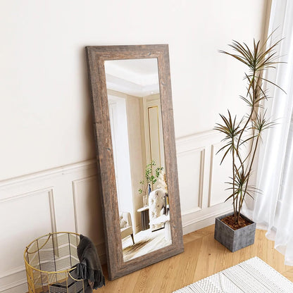 Syndra Modern Full Length Mirror Wood Frame, 65x24'' Large Floor Mirror with HD Tempered Glass & Wall Mount, Rectangular Standing Mirror for Bedroom, Living Room, Entryway, Farmhouse(Grey White Oak)