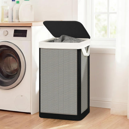 STO STO Laundry Hamper 3 Section with Lid, 180L Large 3 Compartment Laundry Sorter, Laundry Basket with Removable Washable Liner Bag, Breathable Clothes Hamper for Bedroom Bathroom Laundry Room Closet