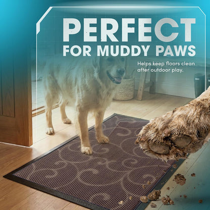 Bernini Aqua-Terra Waterproof Shoe Scraper Dog Mat, Heavy Duty Mud Mat with Quick Dry Mesh, Stain Resistant Rubber, Low-Profile Dirt Grabber, Indoor/Outdoor Dog Door Mat for Muddy Paws, 36"x 24"