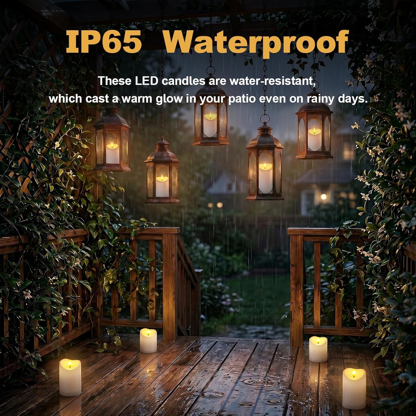 Amagic IP65 Waterproof Outdoor Flameless Candles with Remote, LED Candles Battery Operated with Timer, Flickering Fake Pillar Candle for Outside Patio Yard Decor, Ivory, Set of 5, D3 X H4 5" 6" 8" 8"