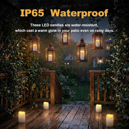 Amagic IP65 Waterproof Outdoor Flameless Candles with Remote, LED Candles Battery Operated with Timer, Flickering Fake Pillar Candle for Outside Patio Yard Decor, Ivory, Set of 5, D3 X H4 5" 6" 8" 8"