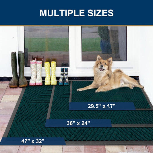 Smiry Front Door Mat Outside Entrance, Heavy Duty Sturdy Natural Rubber Doormat, Trap Dirt and Moisture, Easy Clean Low Profile Mats for Indoor Outdoor Entry, Irregular Triangle (29.5x17, Black) - Colors B