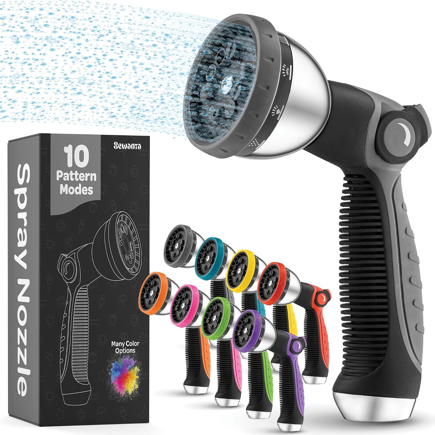 Hose Nozzle [Blue] Heavy Duty Hose Sprayer With 10 Adjustable Watering Patterns. Thumb Control Design, Comfortable Ergonomic Grip, Garden Hose Nozzle for Watering Plants & Lawns/Fun showers/Cleaning