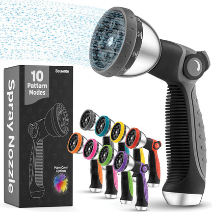 Hose Nozzle [Blue] Heavy Duty Hose Sprayer With 10 Adjustable Watering Patterns. Thumb Control Design, Comfortable Ergonomic Grip, Garden Hose Nozzle for Watering Plants & Lawns/Fun showers/Cleaning